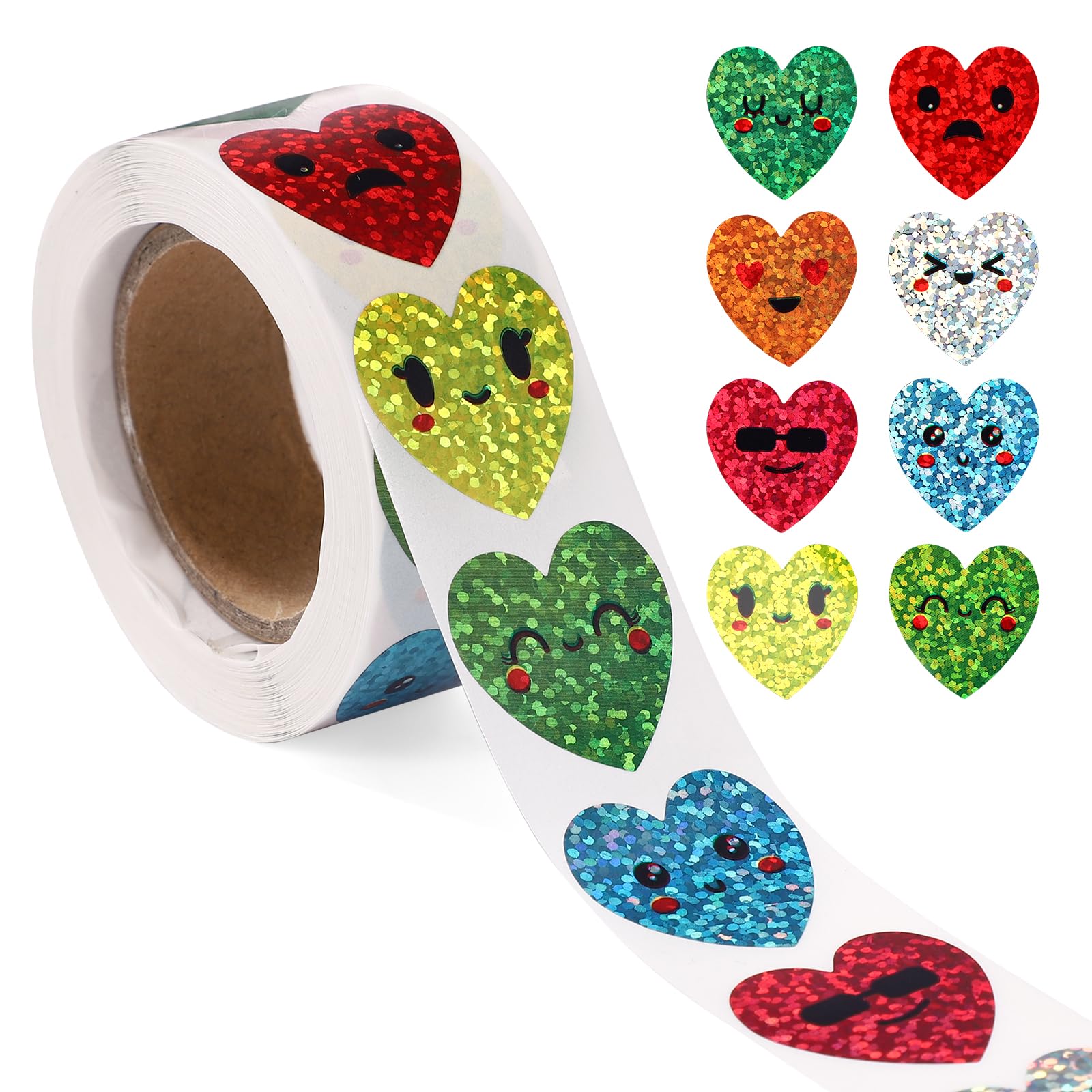 500pcs Foil Heart Stickers, 1 Inch Small Heart Stickers Roll Coated Paper Self Adhesive Behavior Incentive Reward Sticker for Kids Students Teachers Reward Supplies