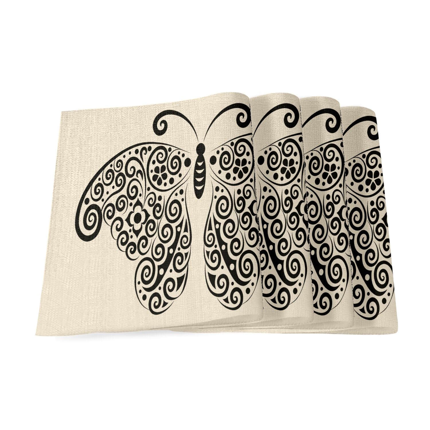 Sets de table en lin d'exception lot de 4 grand format motif papillon arabesque fait pour durer