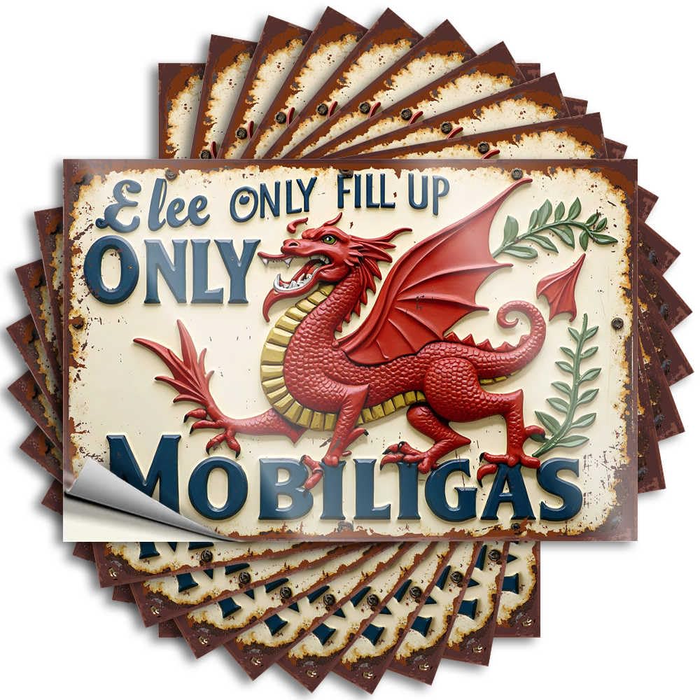 Fzfn Colour Decals Indie Vinyl Sticker | Vintage Mobilgas Sign With Red Dragon Funky For Layered Use(8X12cm)