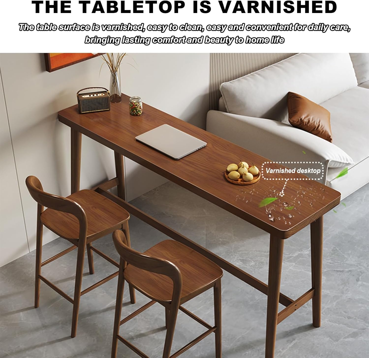 Narrow Patio Bar Table - Modern Wooden High Top Dining Table for Kitchen, Balcony, or Pub - Easy to Install - Stools Sold Separately