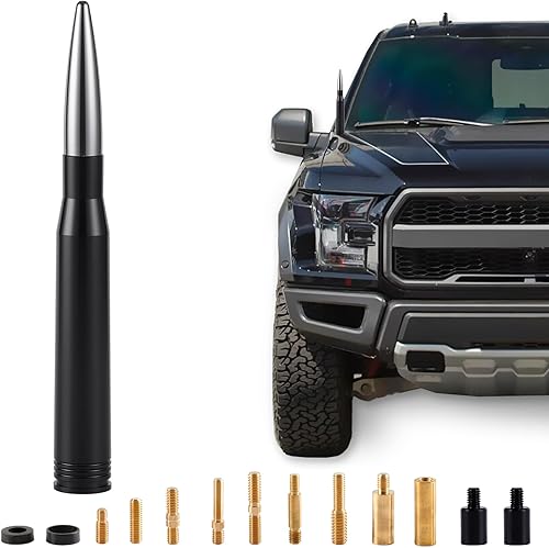 BJSIA Antena universal mejorada para automóvil compatible con Ford, Dodge, Chevrolet, GMC, Jeep, Toyota Truck Antena - Hecha de billet resistente y