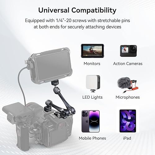 Miniatura 5 de SMALLRIG Brazo mágico de roseta de 11 pulgadas con cabezal de bola tornillos de 14 a 20 y pines antitorsión para iPadsmonitores luces LED