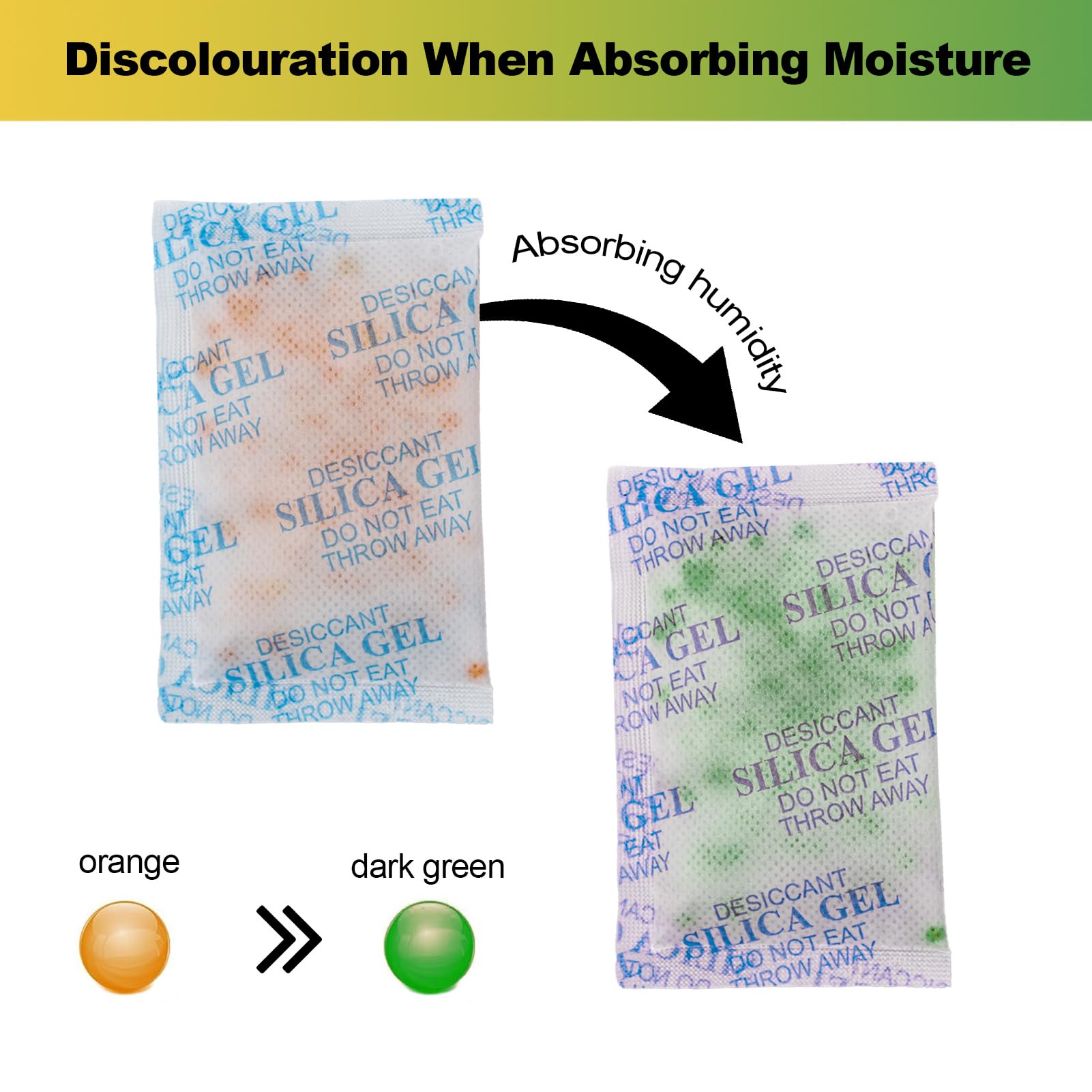 Bolsas Antihumedad Gel de Silice 10g x 30, con Indicador de Cambio de Color, Tasa de Absorción 35%
