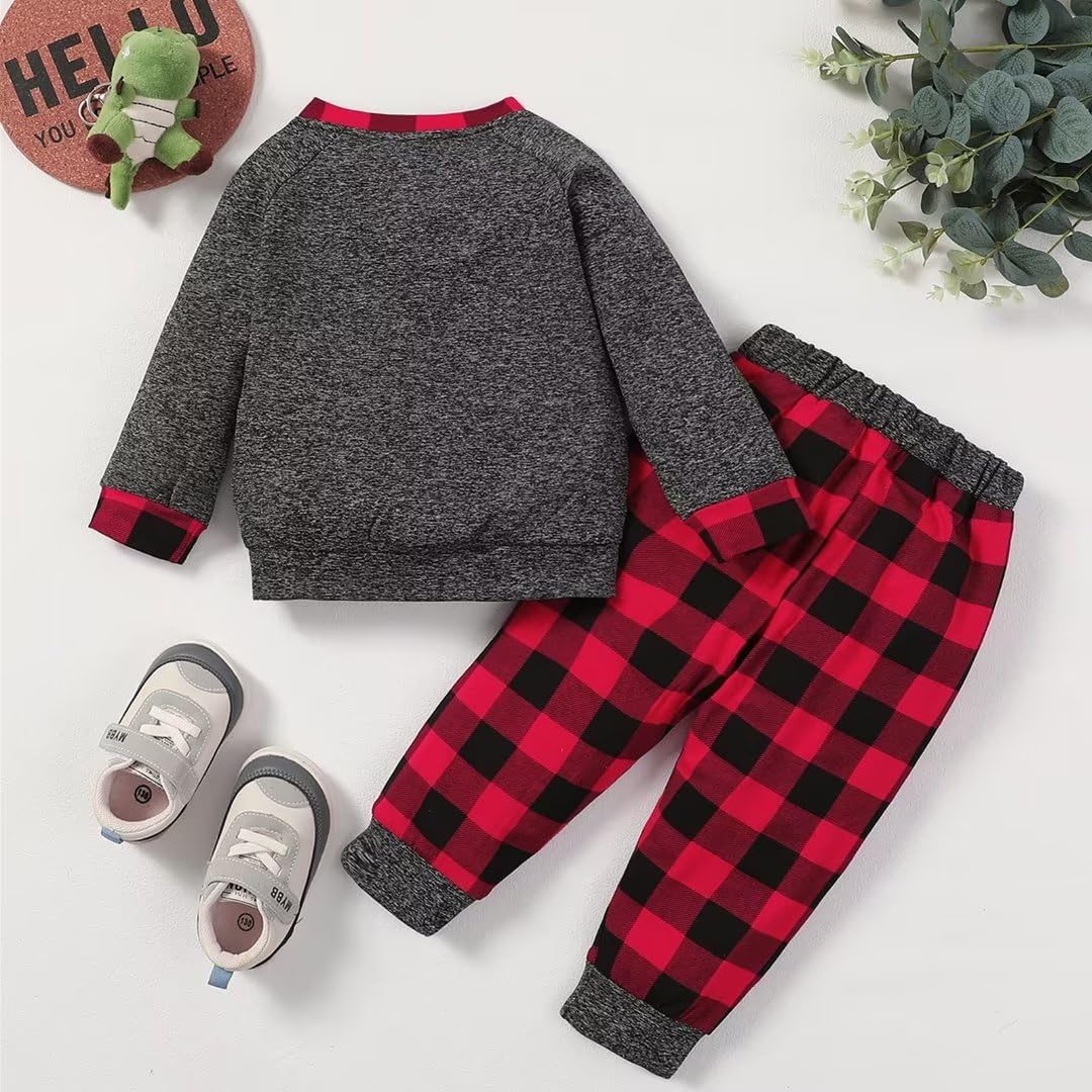 Toddler Boy Clothes Fall Winter Outfits Baby Boys Plaid Button Down Long Sleeve Tops + Pants Sets 12 Months-5T - Image 3