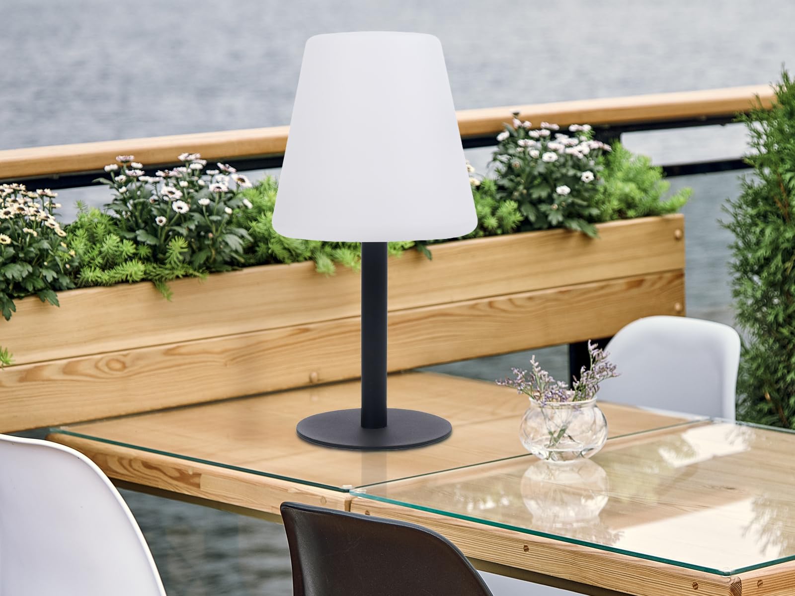 Outdoor LED Tischleuchten 2er SET Schwarz Weiß SOLAR & mit USB Anschluß, Höhe 25cm