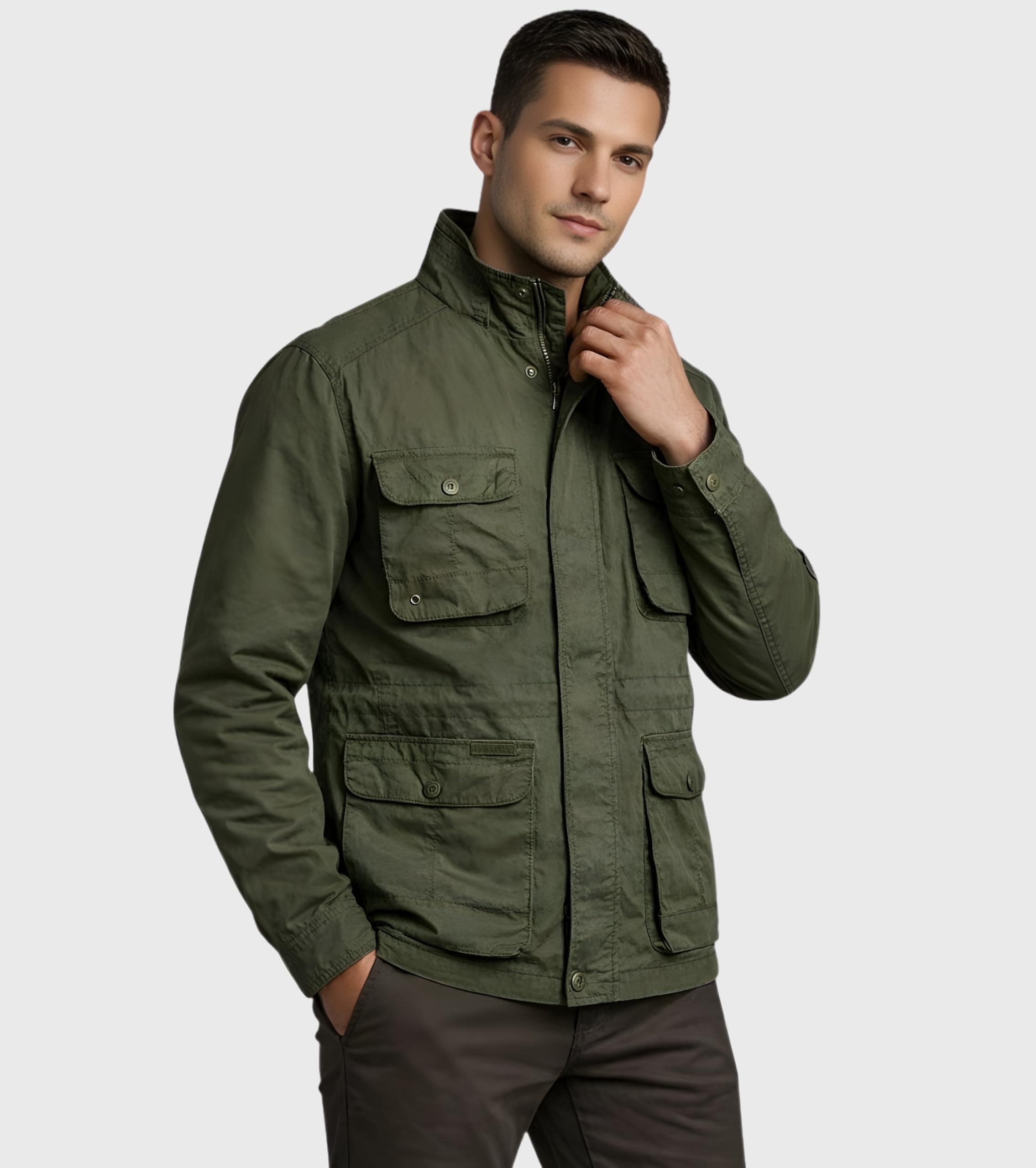 L'MONTE Men's Imported Cotton Outdoor Jacket with Secure Closure and Multiple Pockets - Durable, Comfortable, and Versatile for All Winter Seasons (Army Green, 2XL) 1