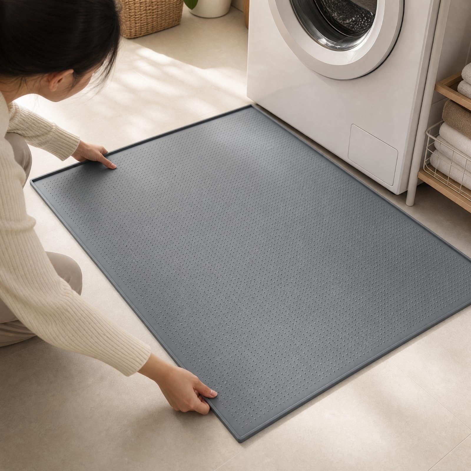 predolo Alfombrilla Rectangular con Bor Antivibración Antivibratorio para Hogar, Gris Granulado