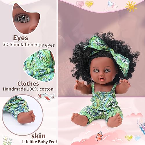 Miniatura 6 de Muñeca negra de 10 pulgadas con accesorios  Muñecas de bebé afroamericanas en caja de regalo  Regalo ideal para vacaciones, Navidad, cumpleaños para