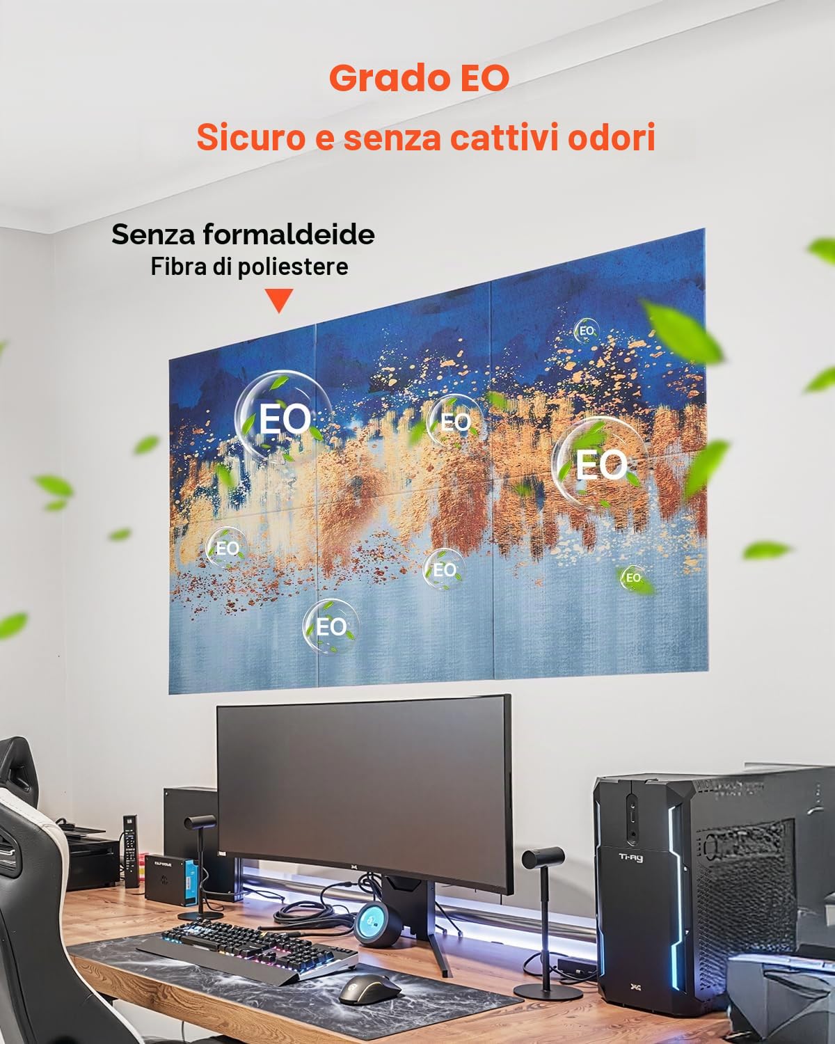 VEVOR Pannelli Acustici Artistici, Pannelli Fonoassorbenti Decorativi Autoadesivi da Parete Registrazione per Casa, Ufficio, Studio, Sala giochi, Teatro, Pastello, 600 x 600 x 10 mm 6 Pezzi