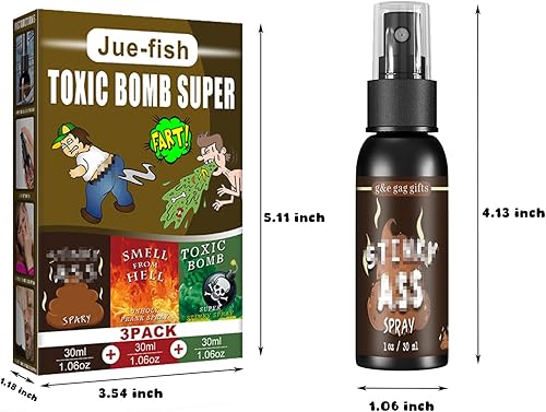 Miniatura 2 de Juguetes extrafuertes para bromas y bromas de pedos, paquete de 3 pedos húmedos, potente spray de olor súper fuerte, bromas de pulverización para