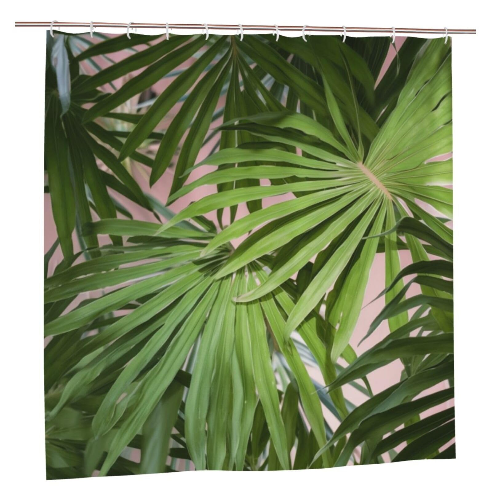 BWWHCCTI Palm Tree Leaves Printed Shower Curtain With 12 Plastic Hooks Opaque Quick Drying Waterproof Shower Curtains Sets For Bathroom 183x183 CM