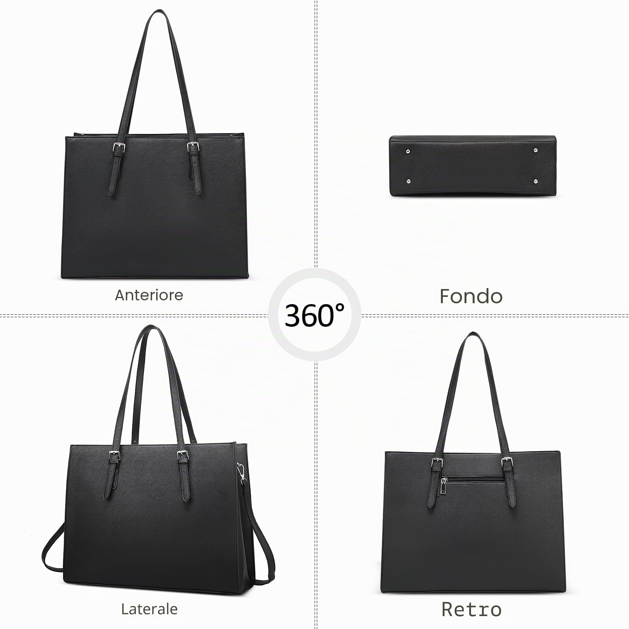 Grande Donna Borse Tote per Laptop da 15,6 Pollici Classica Borsa a Mano Multiple Tasche Borsa a Tracolla per Viaggio Università Lavoro Vacanza Casuale Donna PU Pelle Borse a Spalla