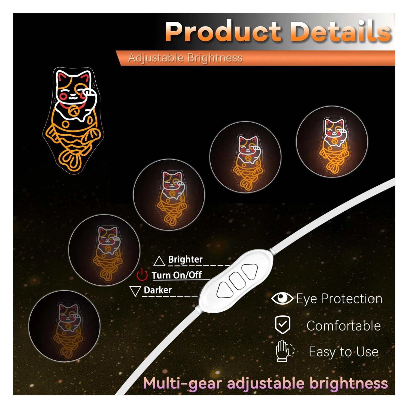 Luces de neón Letrero De Neón De Sirena Con Diseño De Gato De La Suerte, Regulable, Estilo Japonés, Para Decoración De Pared, Tienda, Restaurante, Escaparate, Luz 42х24cm