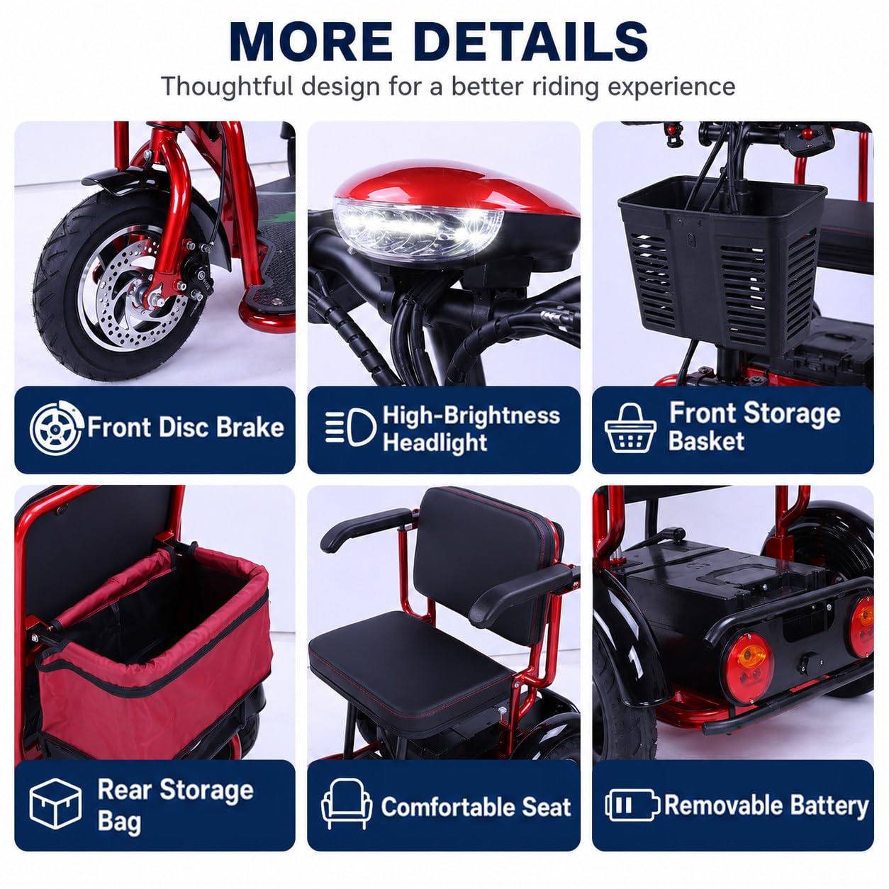 Scooter De Movilidad Plegable Y Ligero De 3 Ruedas; Mobility Scooter para Adultos con Asiento Cómodo; Ideal para Personas Mayores Y con Discapacidad; Capacidad De Carga Máxima: 150 Kg