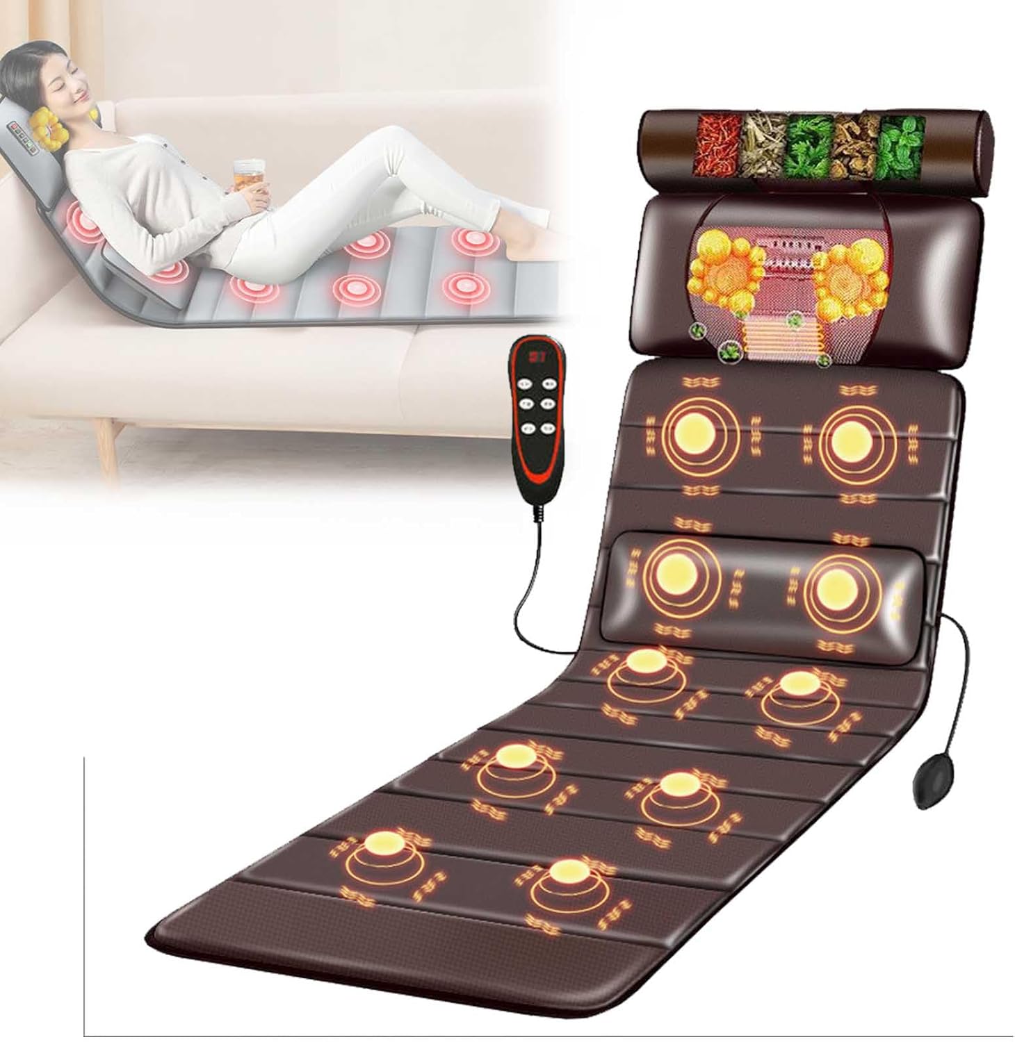 Full Body Massage Mat with Heat,20 Heads Vibrating Massage Mattress Pad,Multifunctional Electric Massage Mats for Back Lumbar Leg Pain Relief,Muscle Relaxation,Foldable Storage