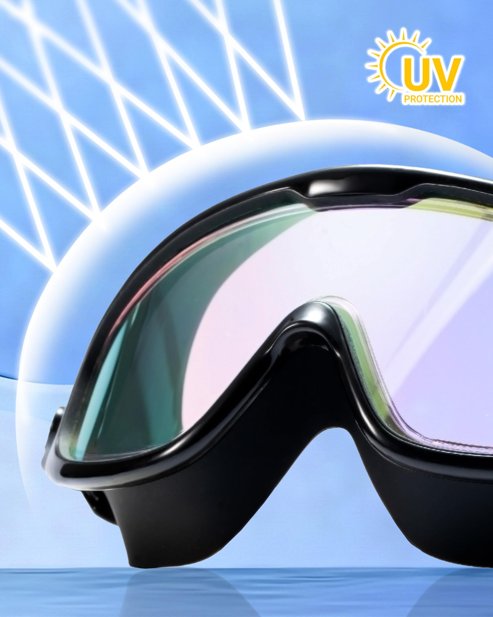 Schwimmbrille für Erwachsene, auslaufsicher, Anti-Beschlag-Schwimmbrille, Weitsicht, Schwimmbrille mit Ohrstöpseln und Nasenklammer