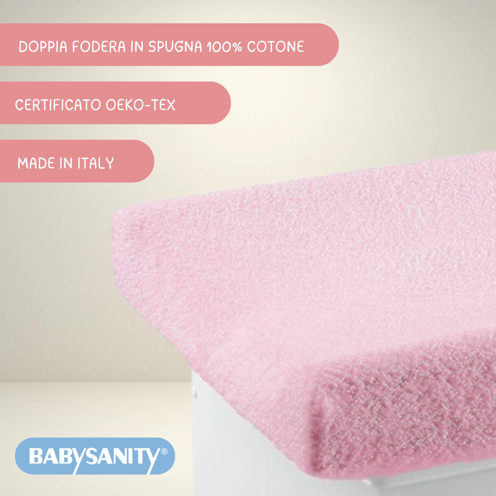 Babysanity Copri Fasciatoio Neonato Universale In Spugna 100% Cotone Dona al Tuo Fasciatoio Neonato una sensazione di Asciutto e Fresco 100% Made in Italy (Rosa)
