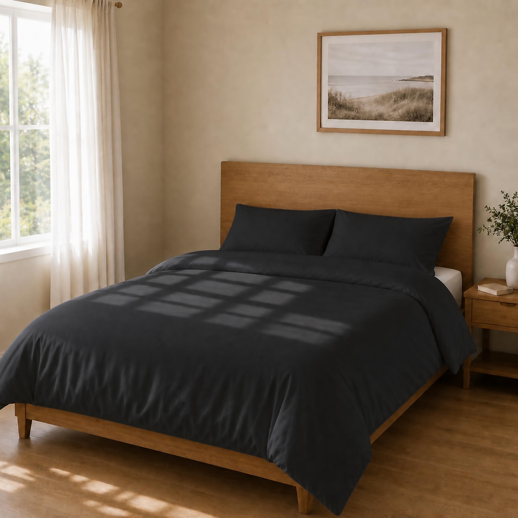 Homebliss Microfibre Duvet Cover Set 260 x 240 cm + 45 x 75 cm 2 Pieces Black