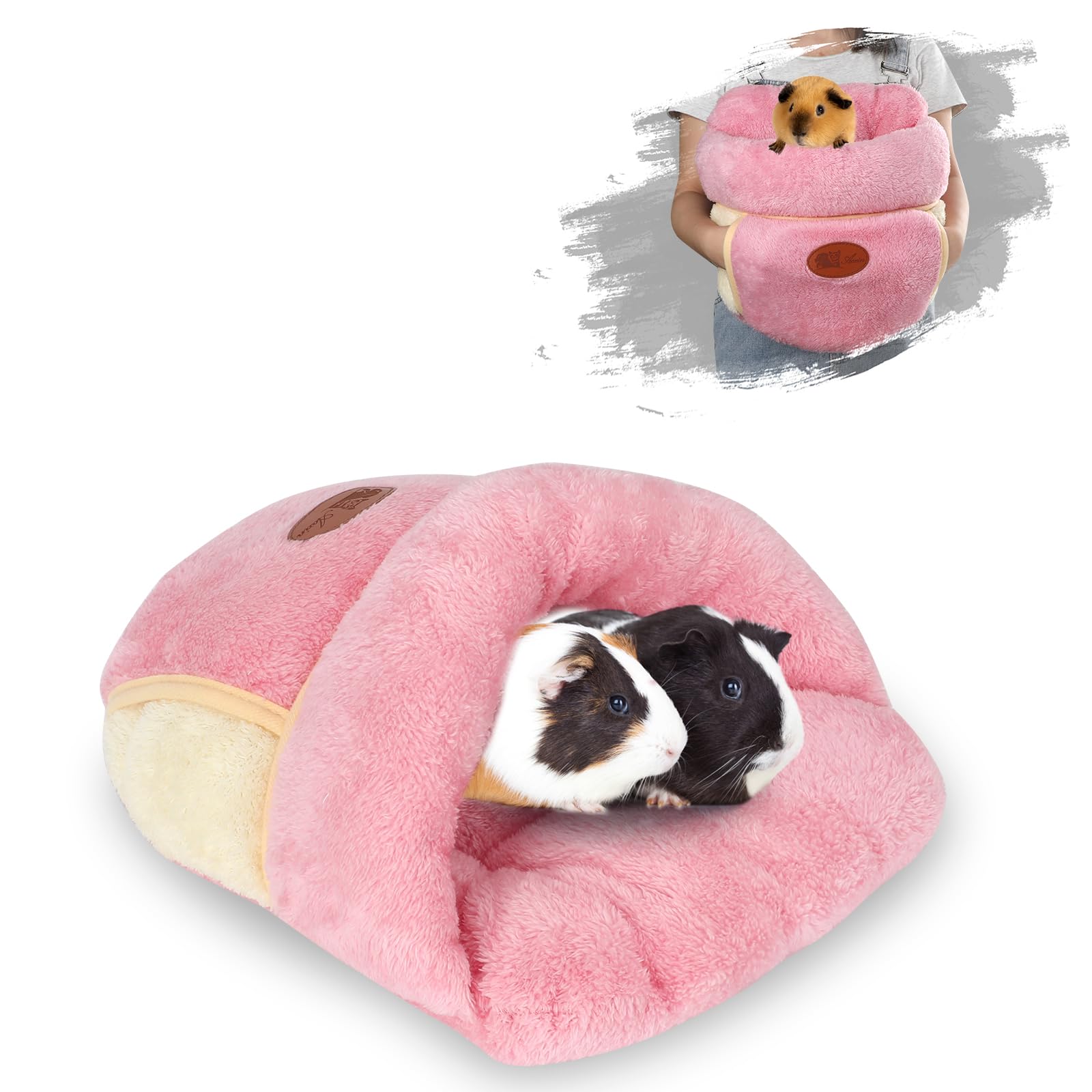 YUEPET Guinea Pig Bed Cuddle Cave Warm Fleece Cozy House Bedding Sleeping Cushion Cage Nest for Small Animal Squirrel Chinchilla Hedgehog Cage Accessories Pink — image 1