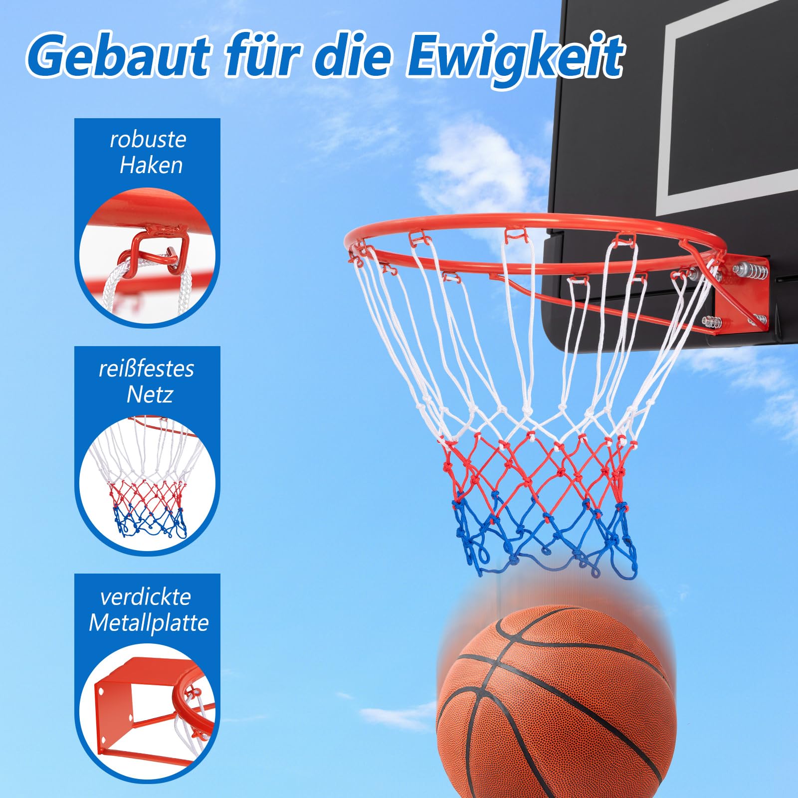 GYMAX Aro de Baloncesto de 45 cm / 37 cm, A Montado en la Puerta de la Pared, Aro de Baloncesto de Repuesto para Todo Clima con Red, Aro de Baloncesto Colgante para Interiores y Exteriores