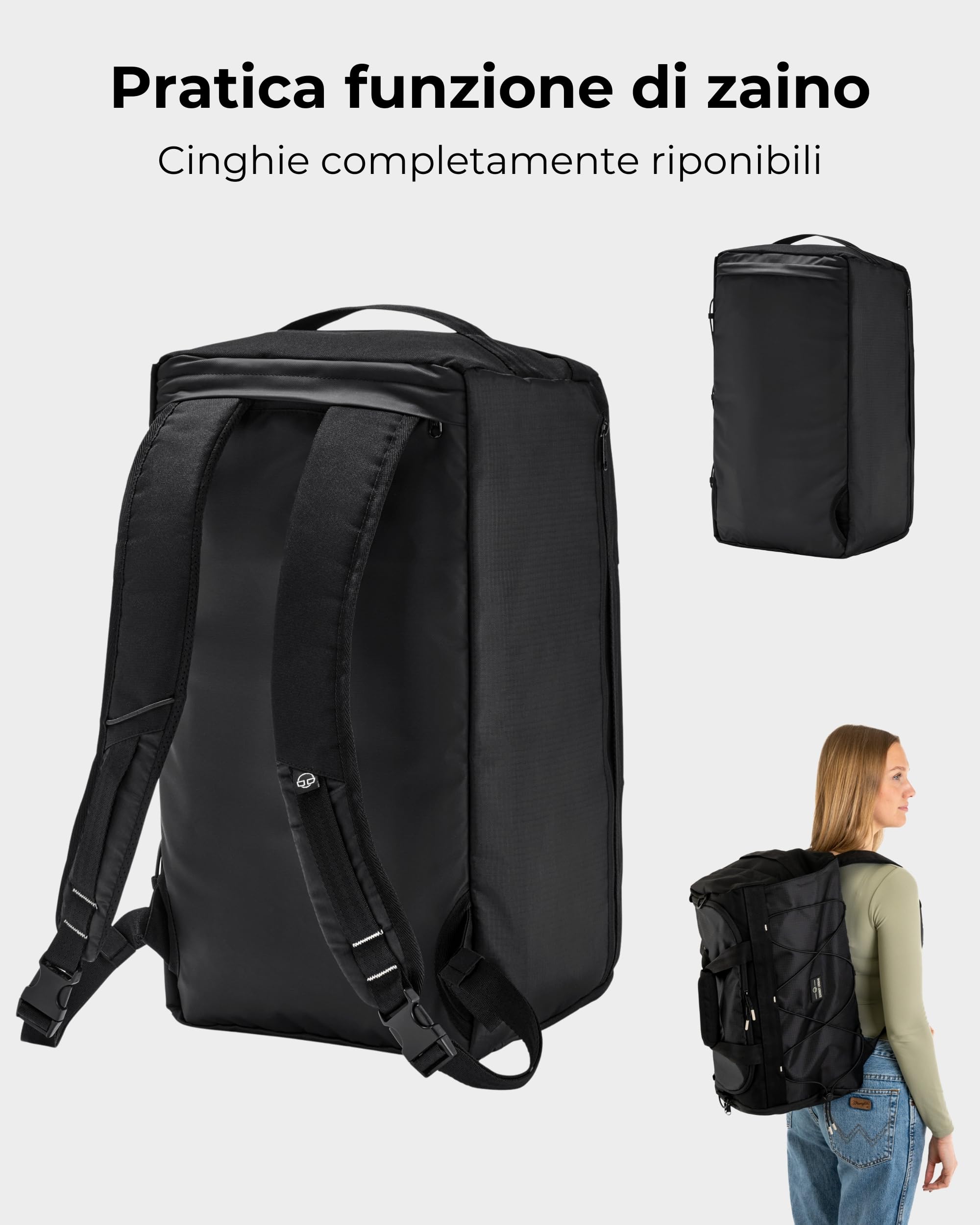 Johnny Urban Borsone Palestra Uomo Donna Nero - Shawn - Borsa Sportiva e Zaino 2 in 1 - Borsa da Viaggio Con Scomparto Per Le Scarpe - Idrorepellente