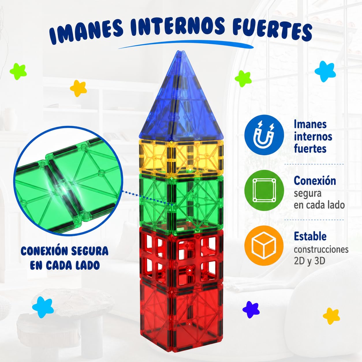 Bloques De Construcción Magnéticos – Juguete Educativo Stem con Tuiles Magnéticas para Niños, Aprendizaje Creativo Montessori Sensorial para Niños Y Niñas Desde 3 Años – 47 Piezas