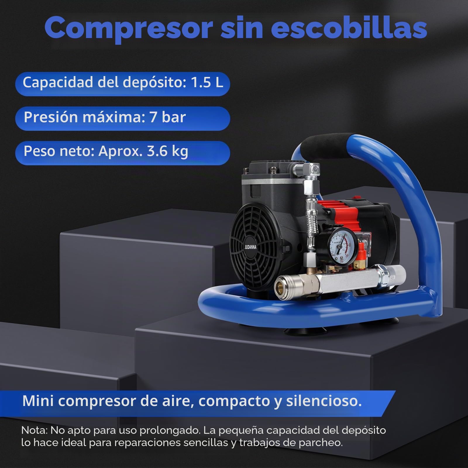 Compresor de aire comprimido para batería Makita de 18 V, compresor de aire portátil de 7 bares de presión de trabajo, capacidad de botella de gas de 1,5 l, inflado rápido para herramientas neumáticas