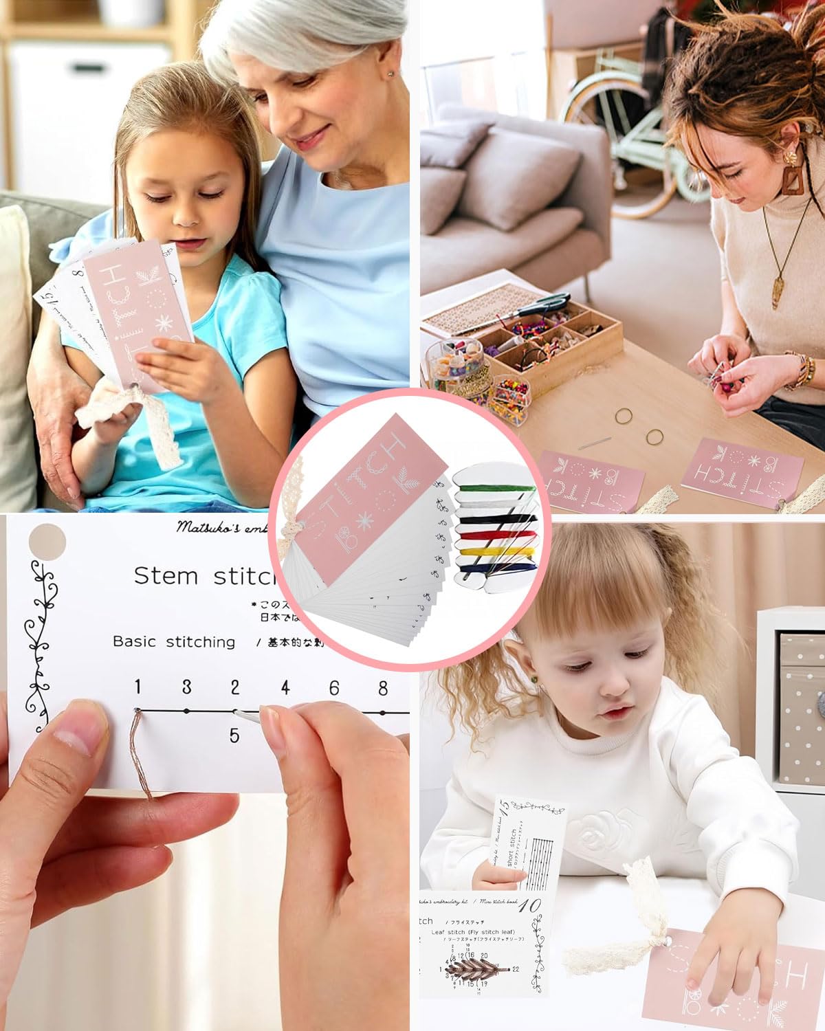 IPNSDON 1cucito creativo mini libro di carte per migliorare le abilità di cucito, libro di ricamo, mini kit da viaggio portatile