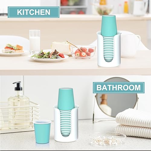 Miniatura 5 de Portavasos de baño, dispensador de vasos de papel desechable blanco, para tazas de baño de 5 onzas, paquete de 2 portavasos, dispensador de tazas de