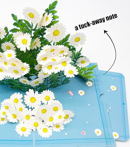 Miniatura 3 de Tarjeta desplegable de flores de margarita, tarjeta de felicitación floral 3D, ramo de margaritas, tarjetas de agradecimiento para el día de la