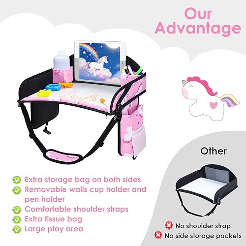 Miniatura 8 de Bandeja de viaje para niños, bandeja de asiento de automóvil para niños, artículos esenciales de viaje por carretera con kit de dibujo, organizador