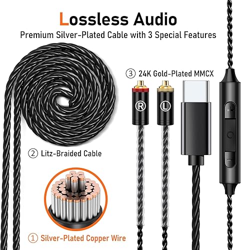 Miniatura 4 de Vibes 202MC USB-C - Auriculares intraurales USBC HiFi para iPhone 171615 - Auriculares con aislamiento de ruido con micrófono - Sonido claro, graves