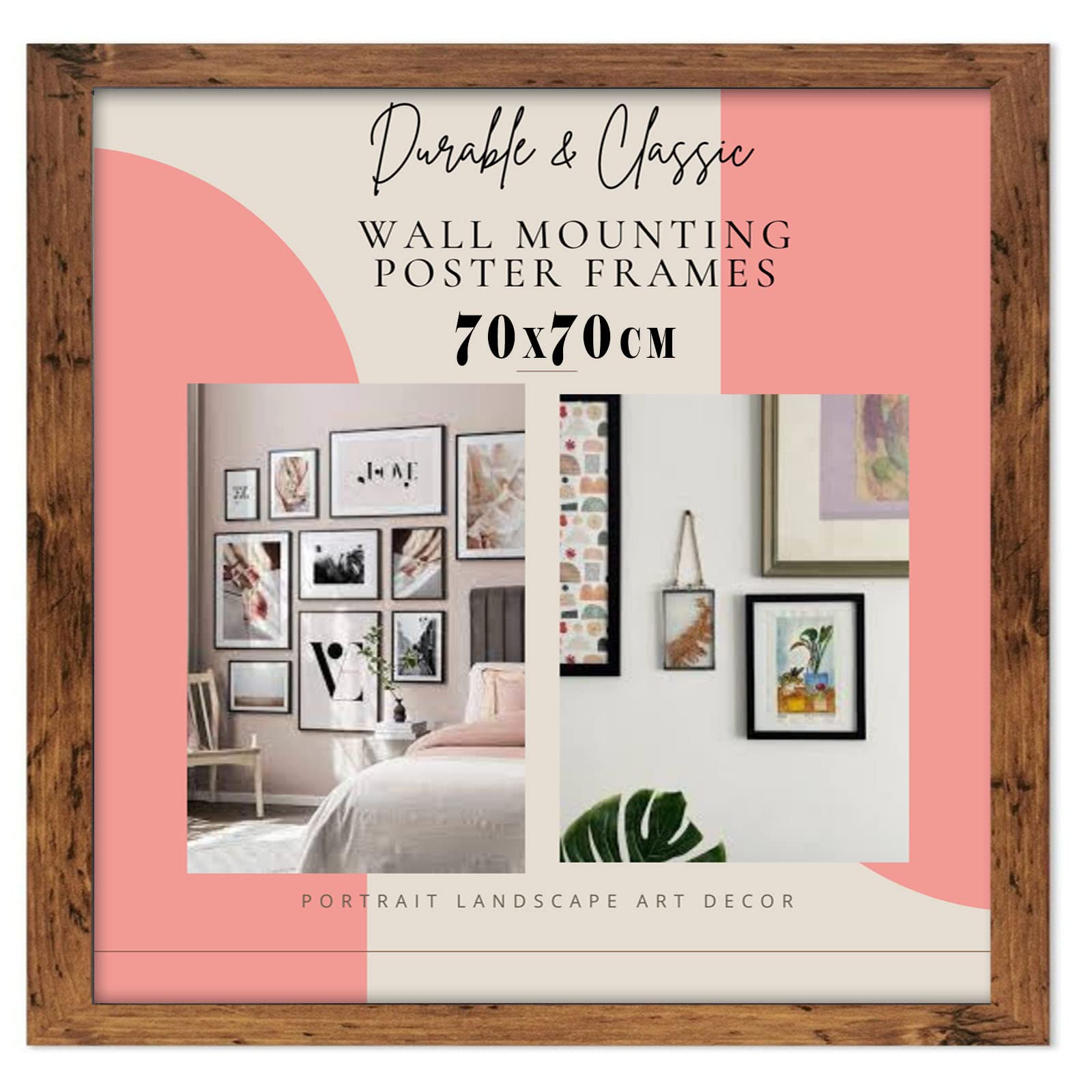 DEALS ON DEAL Large Square 70x70CM jigsaw puzzle Wooden Picture Frame Photo Frame Wall Art Poster Frames With Clear Perspex Safety Glass to Hang Portrait or Landscape (70x70CM, RUSTIC)