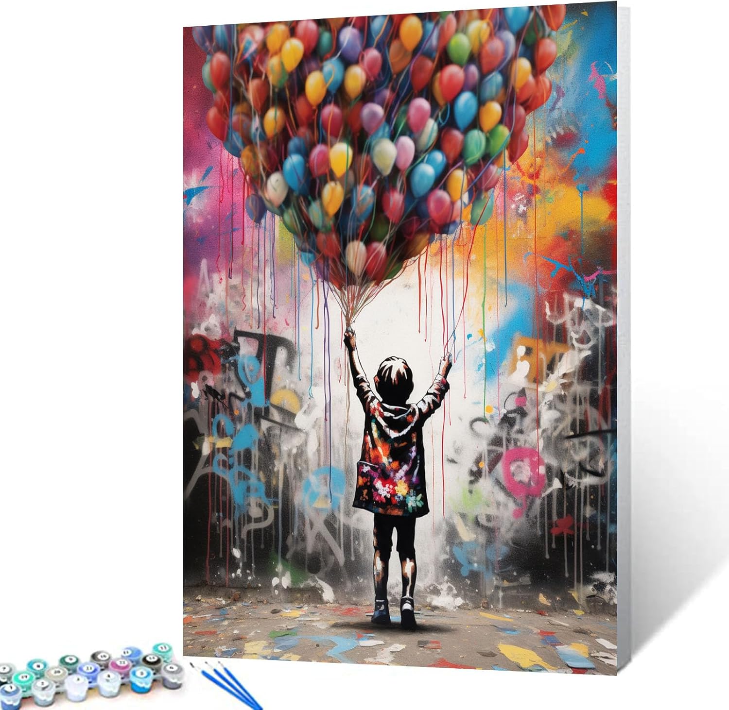 Colorful Street Graffit Paint by Numbers for Adults Beginner Children is Holding Balloon Painting Kits for Adults Acrylic Paint Kits DIY Painting Gift Home Decor Pop Art Painting16x20inch Frame 16''x20''(DIY Frame) Paint by number-Banksy 16