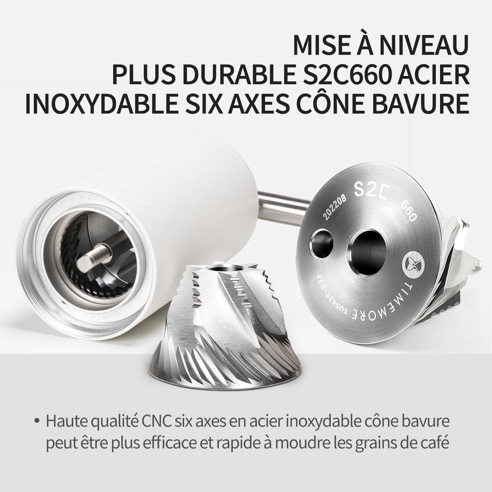 Timemore moulin à café manuel moulin à café conique en acier Chestnut c3s pro inoxydable avec poignée pliable réglable à l'intérieur capacité 20g Blanc