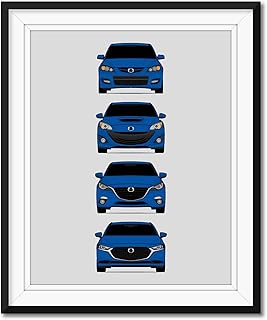 Mazda 3 Generations Inspired Poster Print Wall Art Handmade Decor of the History and Evolution of the MazdaSpeed3 Mazda3 (BK, BL, BM, BP) (Unframed)