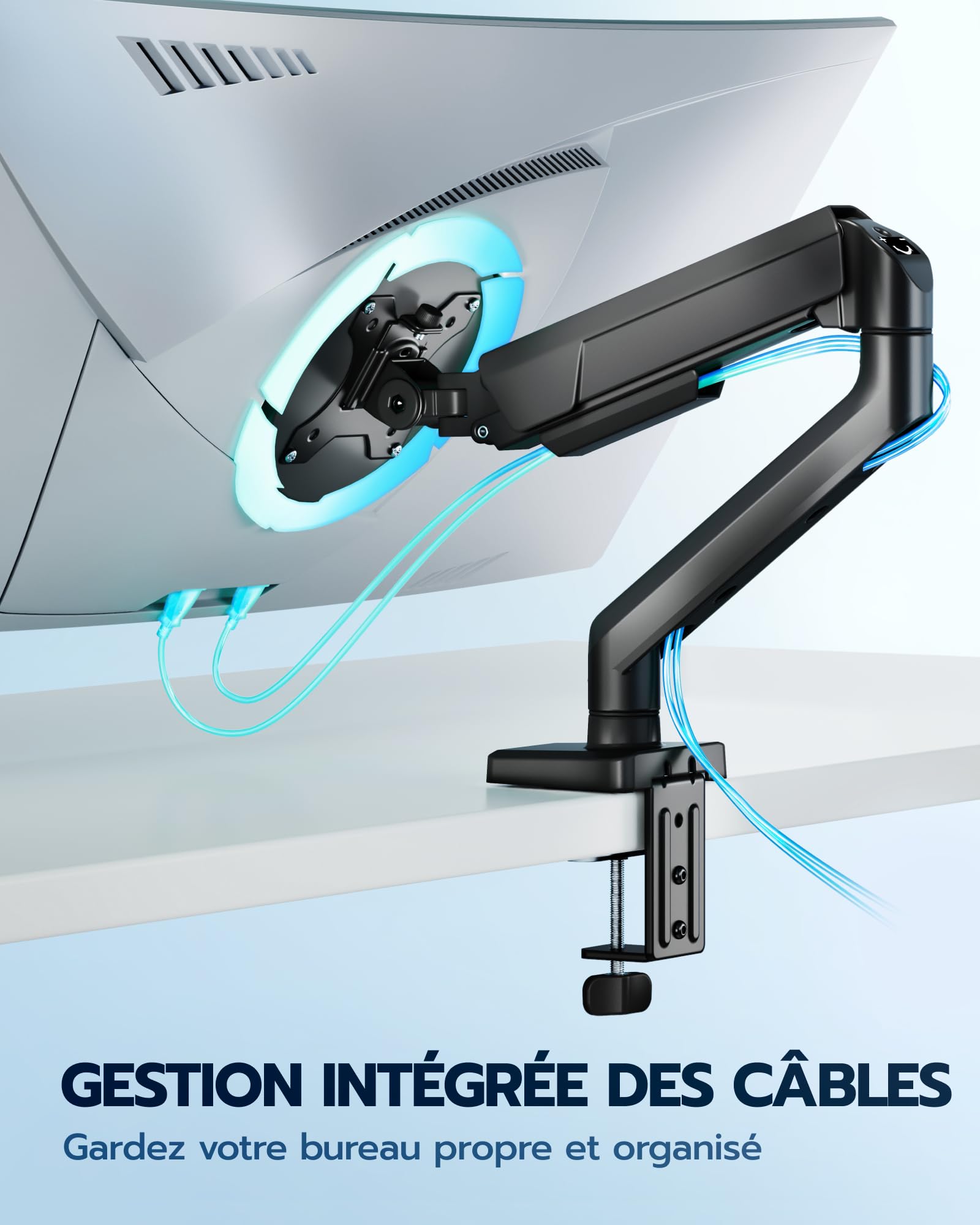 ARES WING Support de Moniteur pour écran Plat incurvé de 17" à 40" | Hauteur réglable, Charge maximale 12 kg, Support VESA 75/100 mm, Support de bureau
