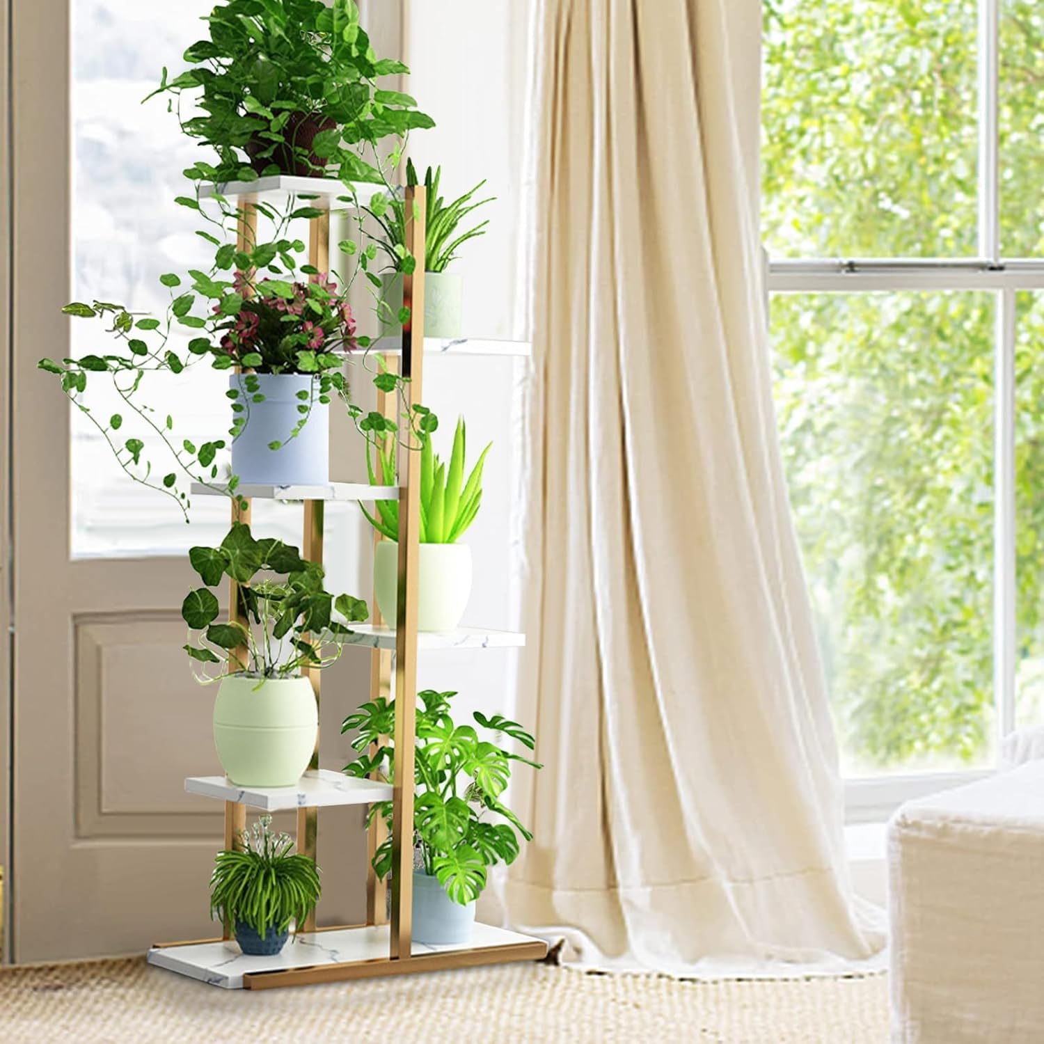 Reheyre 1 lot de supports pour plantes d'intérieur et d'extérieur, 6 niveaux, étagère pour plantes de jardin, support en métal pour pots de fleurs, étagères à fleurs multi-niveaux (livraison
