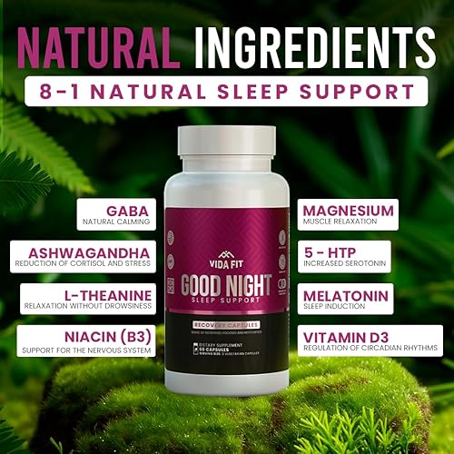 Miniatura 2 de Vida Fit Ayuda natural para dormir para adultos, suplemento para dormir, calma natural, melatonina con L-teanina, glicinato de magnesio,