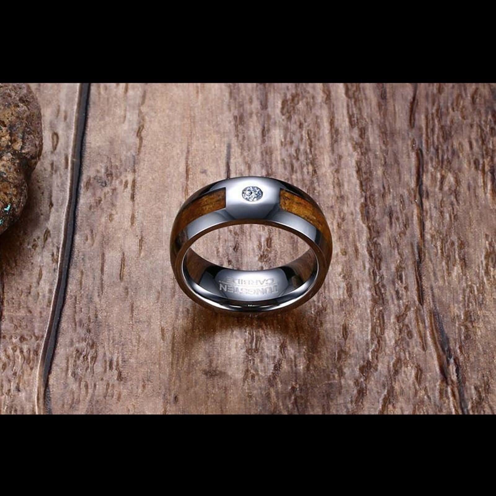Epinki 2 Stück Pärchen Ketten in Wolfram, Holz Ringe Anhänger Partner Ketten für Sie und Ihn mit Zirkonia Weiß, Silber für Frauen & Männer, Breite 8mm - Herrenkette 60cm, Damenkette 50cm