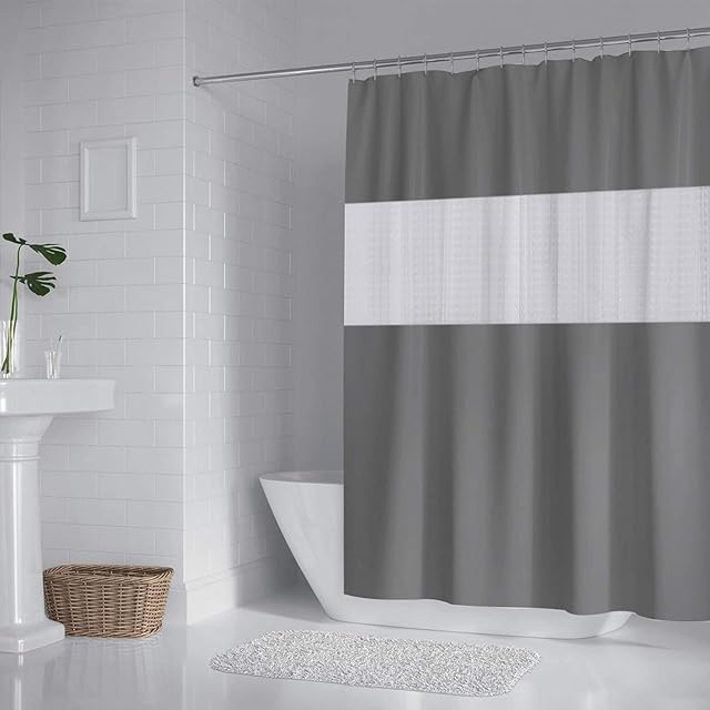 DUFU Shower Curtain, 3D Clear ECO Shower Curtain Beige Waterproof & Washable,with 12 Rustproof Hooks for Bathroom Bath Tub and Shower Stall, 200 x 180 cm