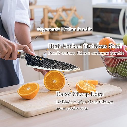 Miniatura 3 de Juego de cuchillos con bloque, juego de cuchillos de chef de acero inoxidable de alto carbono con bloque de cuchillos universal adecuado para