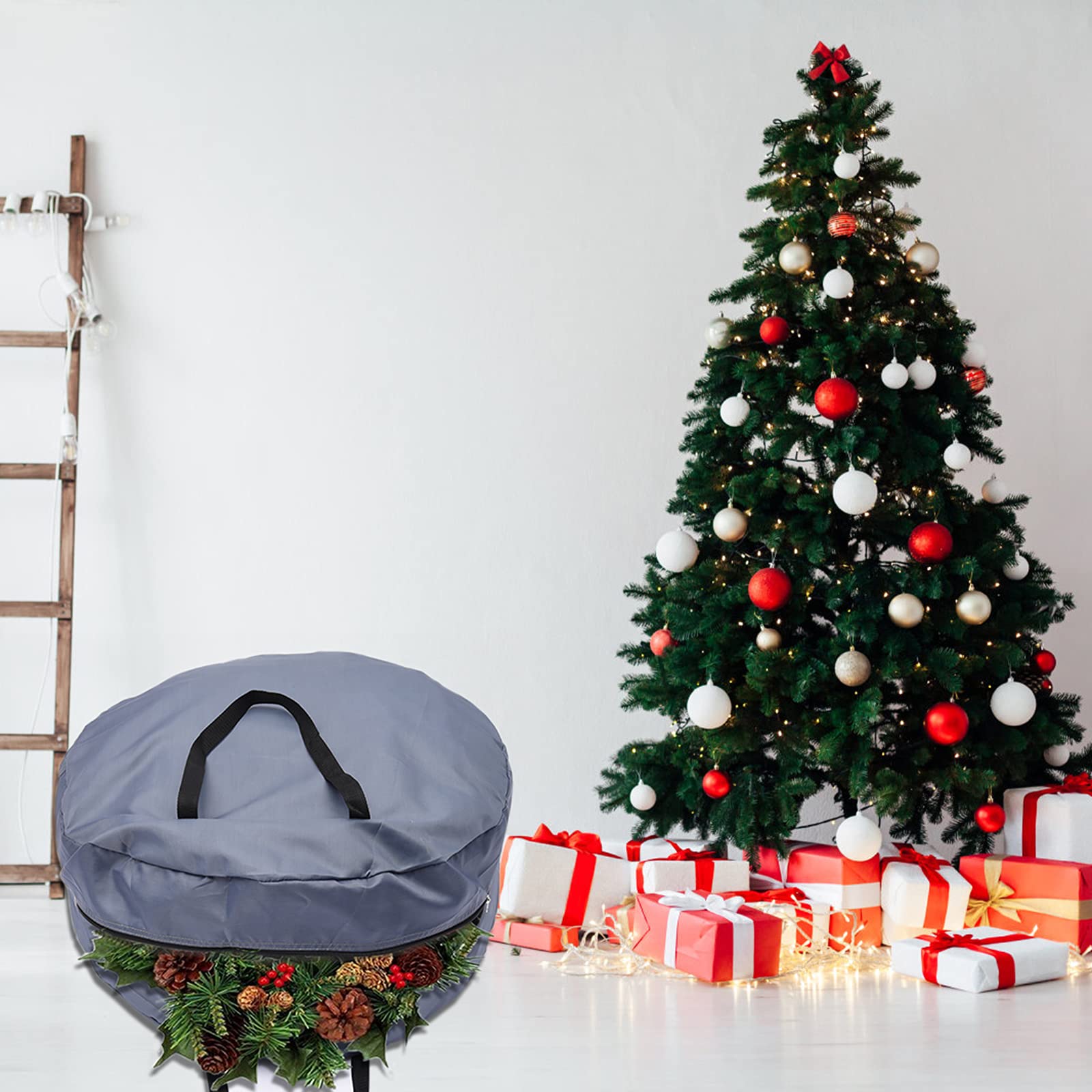 DULRLLY Christmas Wreath Storage Container 420D Nylon Wreath Storage Bag with Handles Large Wreath Storage Container Wreath Holder Storage Wreath Boxes for Storage Holiday Garland Wreaths(L/30Inch)