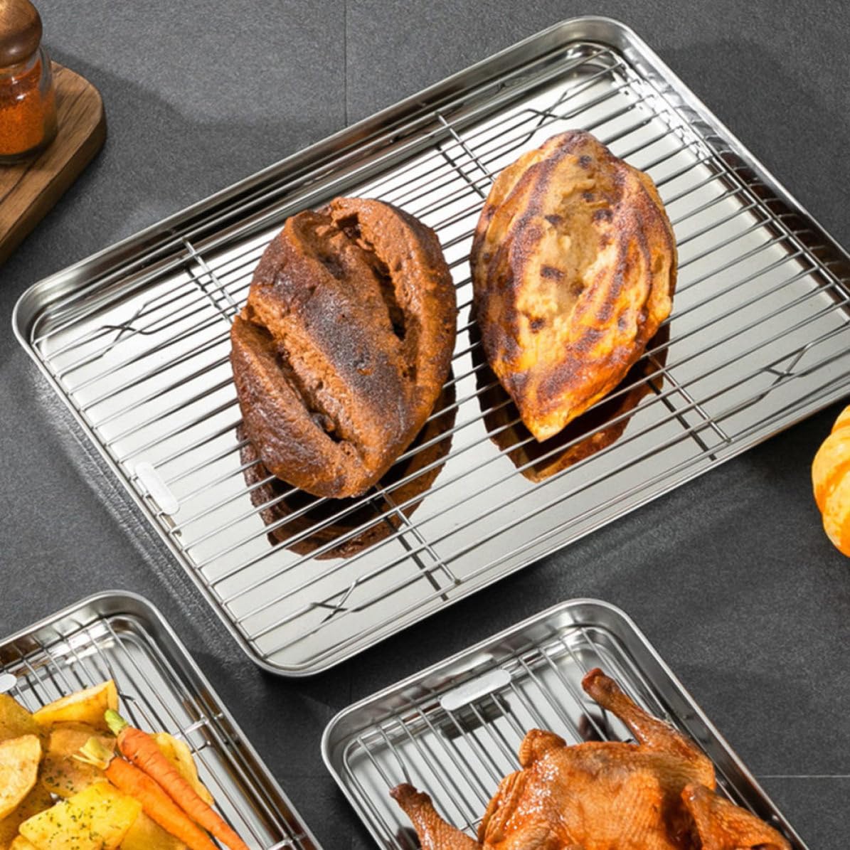 Abaodam Juego de Rejilla para Enfriar Pasteles y Alimentos de Acero Inoxidable con Bandeja Multifuncional para Hornear y Parrilla para Asar en Cocina