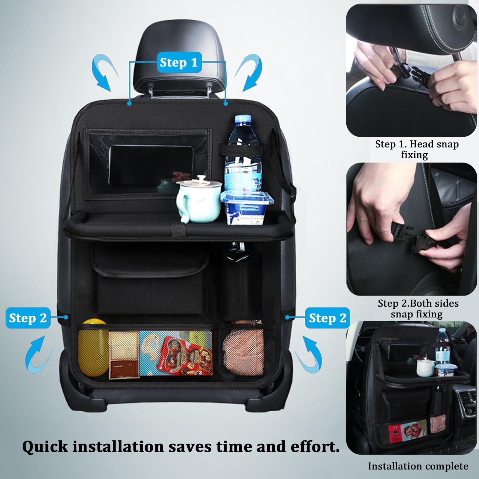 2 Pcs Protezione Sedile Auto Bambini con Tavolino Pieghevole,Proteggi Organizzatore Sedile Posteriore,Impermeabile Organizer per Seggiolino Auto,Universale