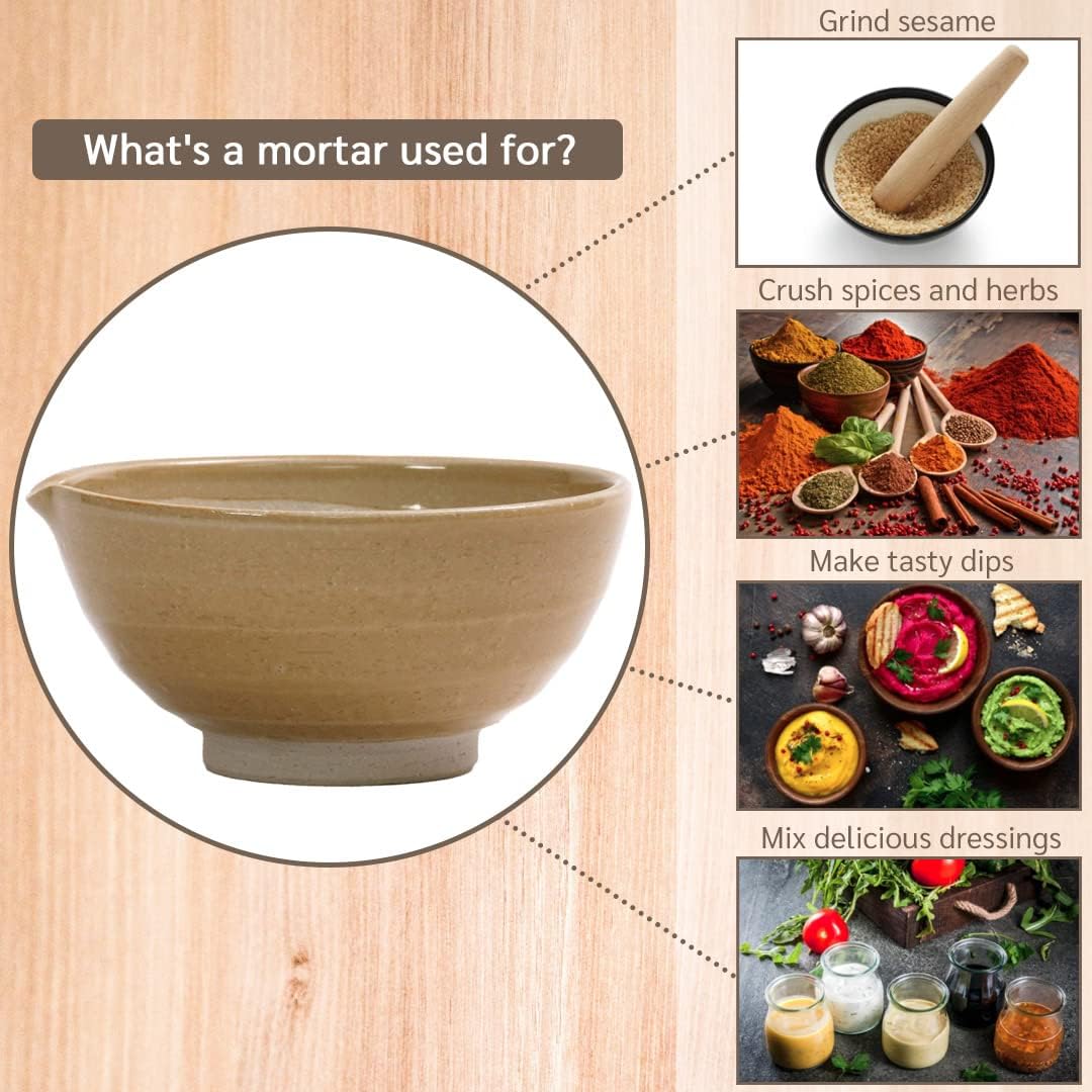 Suреr Sаlе 🛒 Tikusan Ceramic Ripple Ridge Mortar & Pestle (Suribachi & Surikogi) Set with Spout Made in Japan Mino Ware (Medium, Brown) 🛒 Crаzу Dеаlѕ Tikusan Ceramic Ripple Ridge Mortar & Pestle (Suribachi & Surikogi) Set with Spout Made in Japan Mino Ware (Medium, Brown)