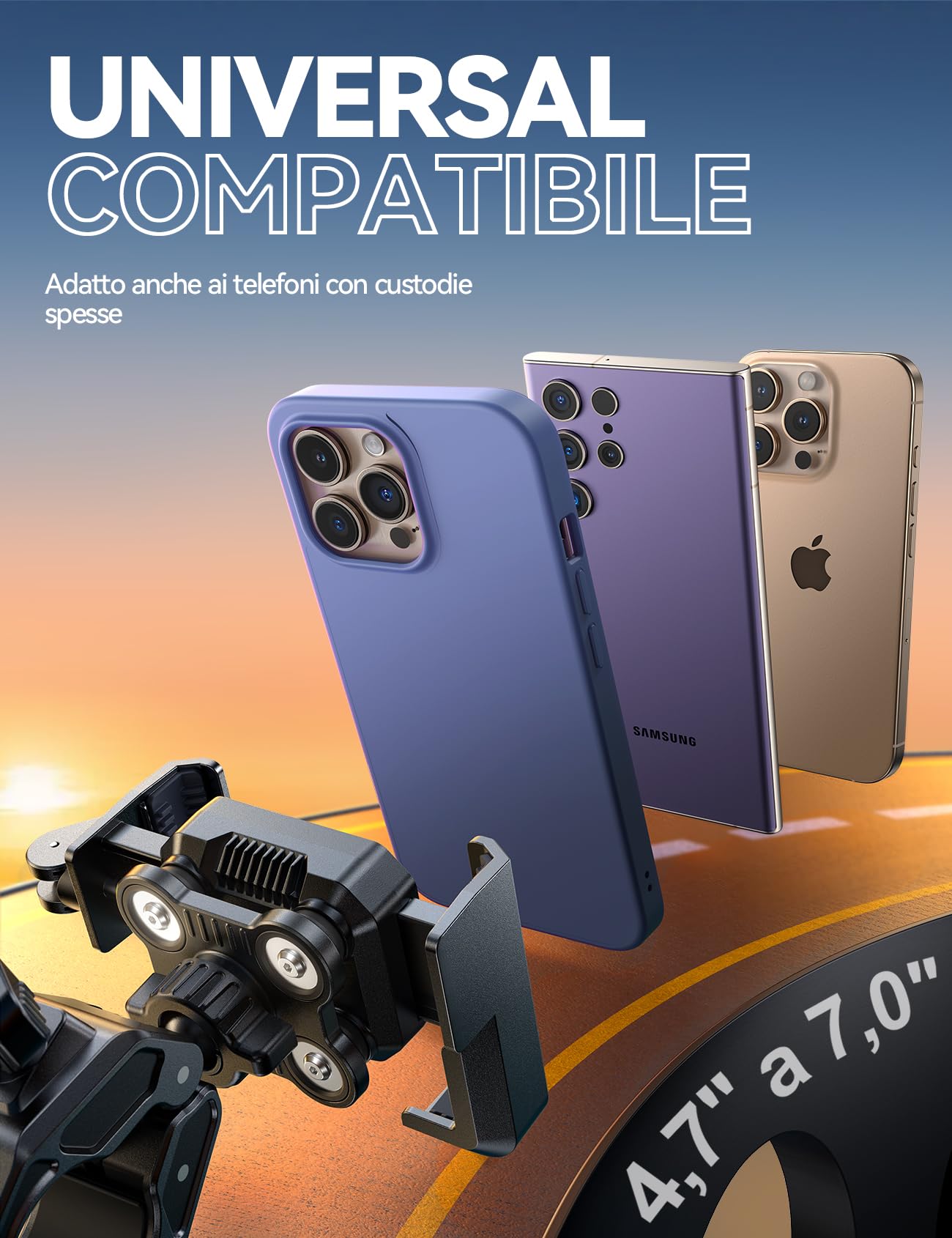JOYROOM Porta Cellulare Moto Bici Supporto Telefono Anti-Vibrazione 4 Punti Rotazione 360° Universale iPhone 17/16/15 Samsung S26/S25 4.7"-7"