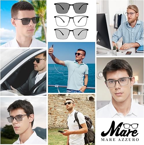 Miniatura 6 de MARE AZZURO Paquete de 3 lentes de sol fotocromáticos para hombre, a la moda, bloqueo de luz azul, lentes de sol geniales, protección UV400