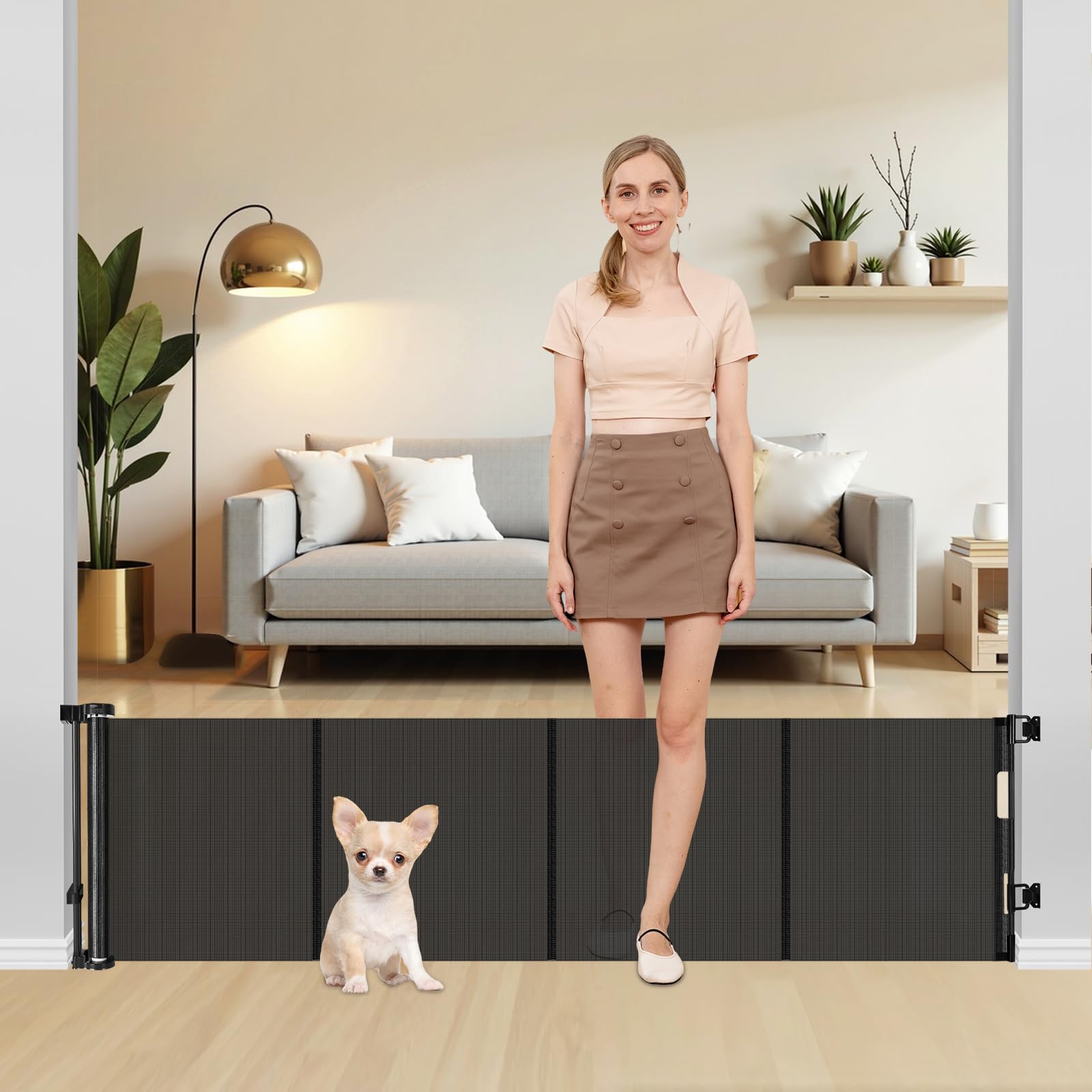 20 Inch Tall x 80 Inch Extra Wide Retractable Dog Gate to Step Over, Short Pet Gate for Doorways, Small Dog Gates Indoor Outdoor Puppy Gates for Stairs Short Mesh Gates for Large Openings (Black)