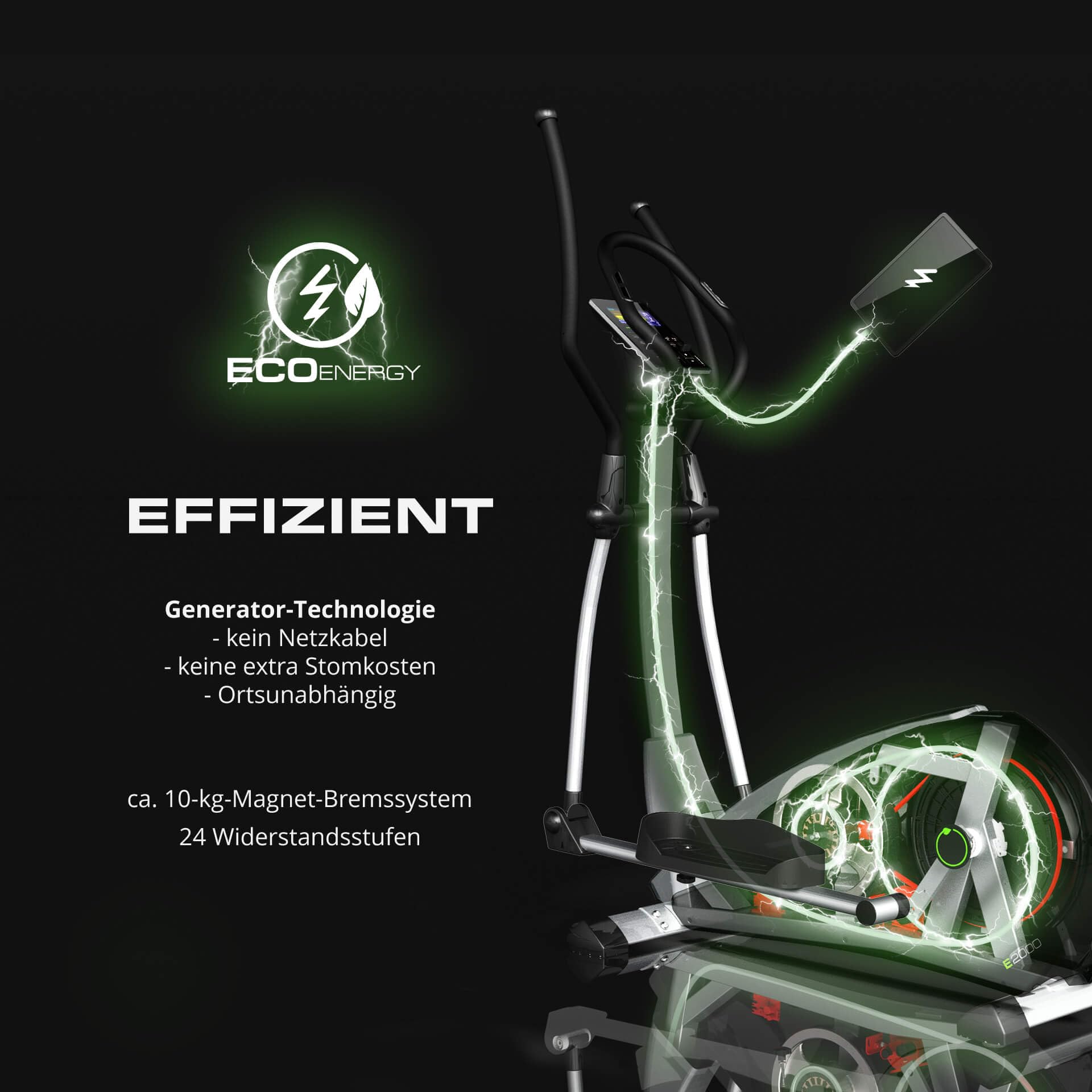 Christopeit Crosstrainer Ellipsentrainer ECO 2000 Ergometer, 10 kg Magnet-Flywheel, 24 Widerstandsstufen, LED-Display, Kinomap
